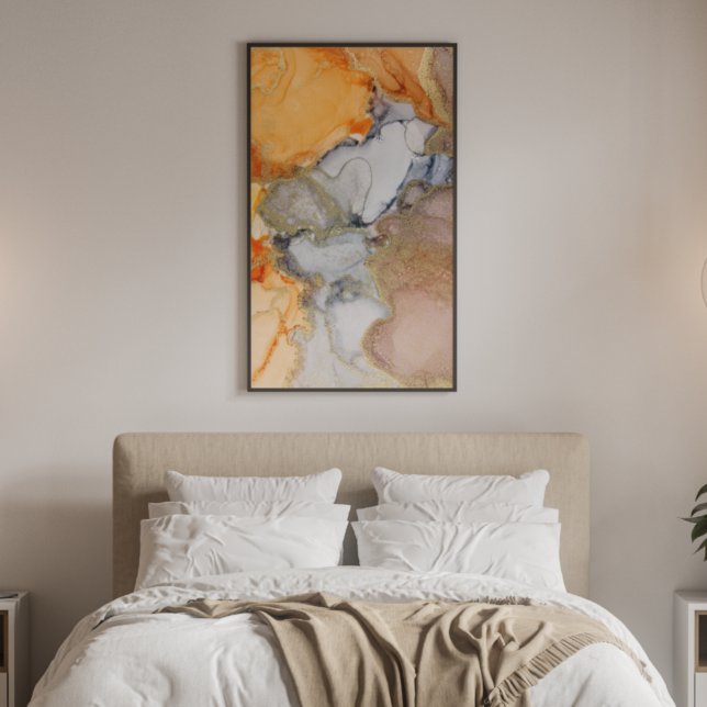 Abstract Peach Orange Black Gold Alcohol Ink Poster (Creator Uploaded)