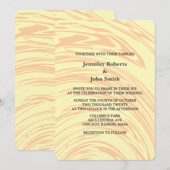 Abstract Peach Orange Yellow Ivory Beige Wedding Invitation (Front/Back)