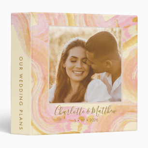 Abstract Peach Paint Swirl Custom Photo Wedding  Binder