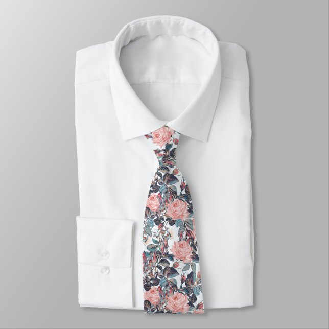 Abstract Peach Rose Design Tie (Tied)