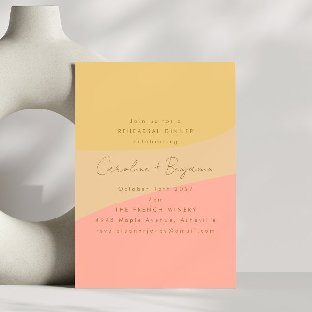Abstract Peach Yellow Boho Shapes Rehearsal Dinner Invitation (Creator Uploaded)