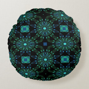 Abstract Peacock Colours Pillow-Design 1 Round Pillow