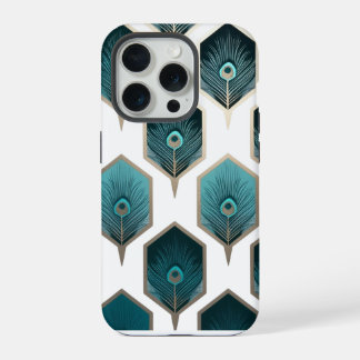 Abstract Peacock Feather Geometric Design iPhone 15 Pro Case
