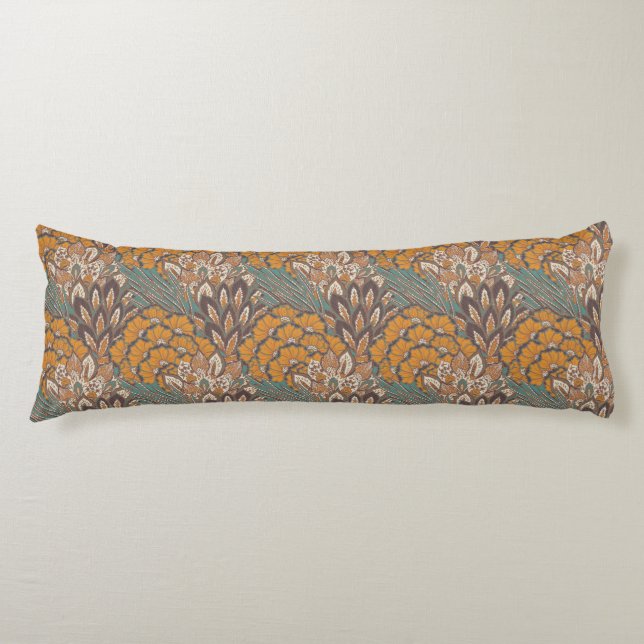 Abstract Peacock Feather Pattern Body Pillow (Front)