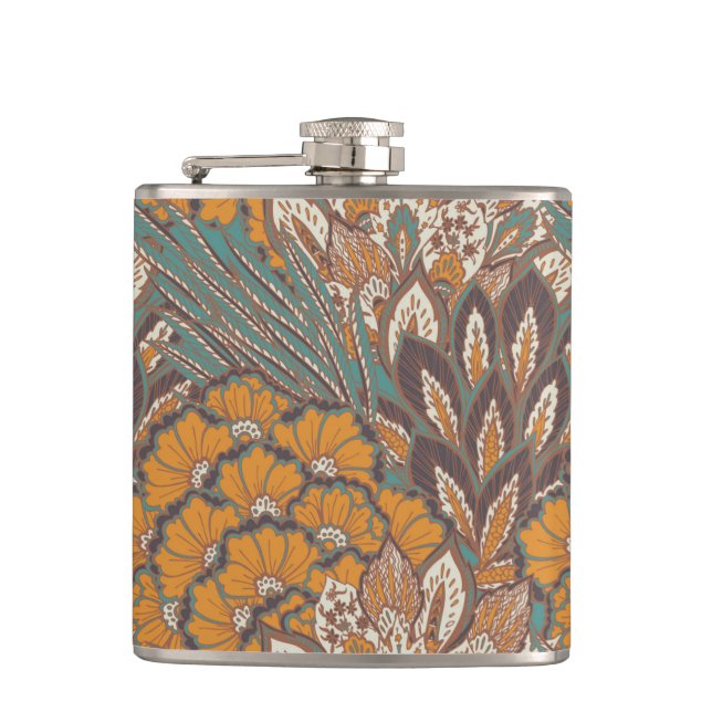 Abstract Peacock Feather Pattern Hip Flask (Front)