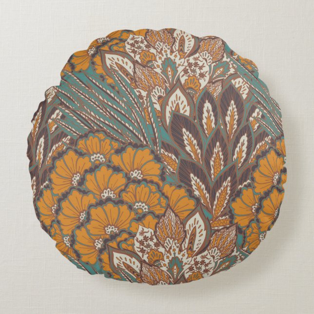 Abstract Peacock Feather Pattern Round Pillow (Front)