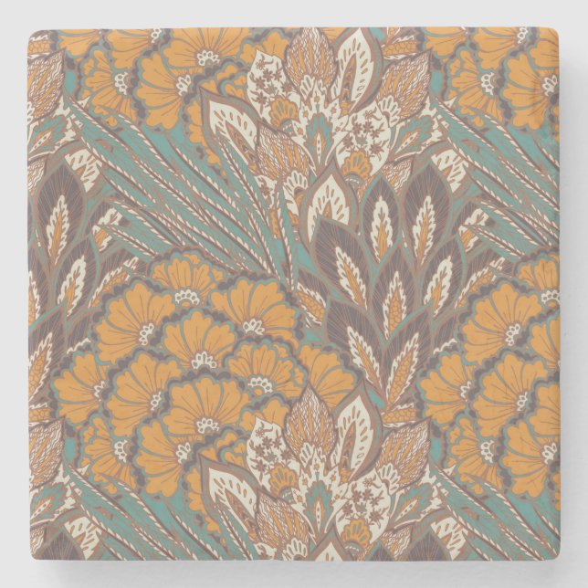 Abstract Peacock Feather Pattern Stone Coaster (Front)