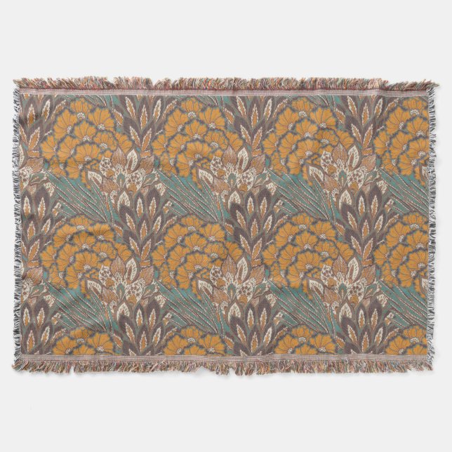 Abstract Peacock Feather Pattern Throw Blanket (Front)