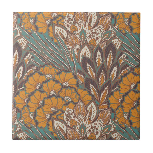 Abstract Peacock Feather Pattern Tile (Front)