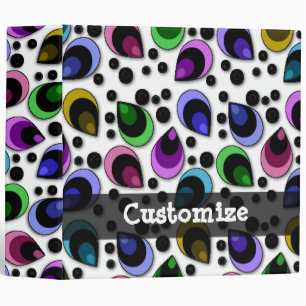 Abstract Peacock Feathers Pattern White Binder