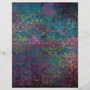 Abstract Peacock Grunge Scrapbook Paper Sheet