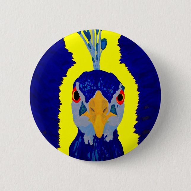 Abstract Peacock Head 2 Inch Round Button (Front)