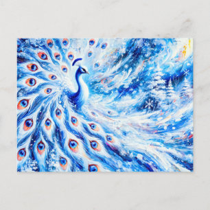 Abstract Peacock in Winter with Snow in Colorful  Postcard