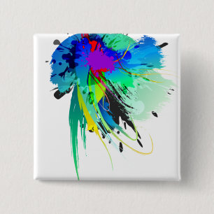 Abstract Peacock Paint Splatters 2 Inch Square Button
