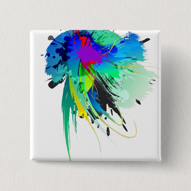 Abstract Peacock Paint Splatters 2 Inch Square Button (Front)