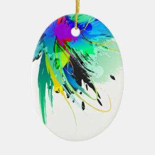 Abstract Peacock Paint Splatters Ceramic Ornament