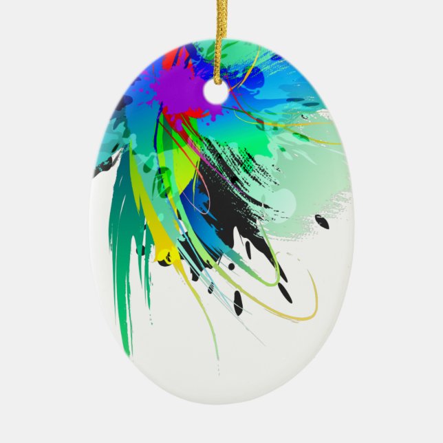 Abstract Peacock Paint Splatters Ceramic Ornament (Front)