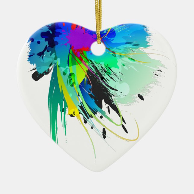 Abstract Peacock Paint Splatters Ceramic Ornament (Front)