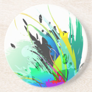 Abstract Peacock Paint Splatters Coaster