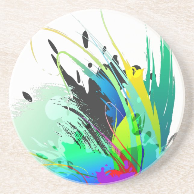 Abstract Peacock Paint Splatters Coaster (Front)