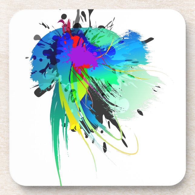 Abstract Peacock Paint Splatters Coaster (Front)