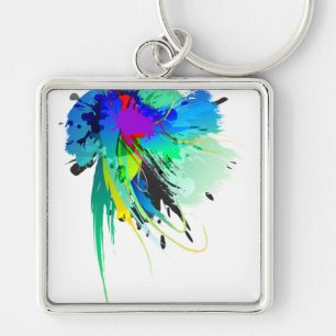 Abstract Peacock Paint Splatters Keychain