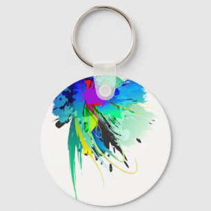 Abstract Peacock Paint Splatters Keychain