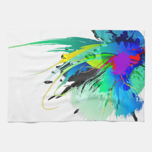Abstract Peacock Paint Splatters Kitchen Towel