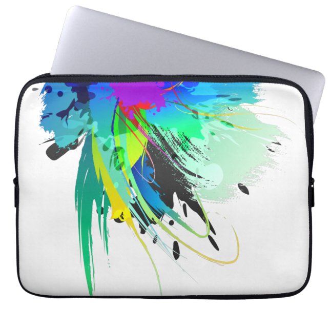 Abstract Peacock Paint Splatters Laptop Sleeve (Front)