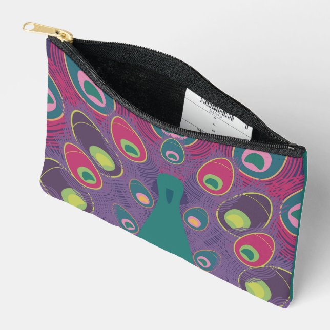 Abstract Peacock Purple Modern Art Accessory Pouch (Open)