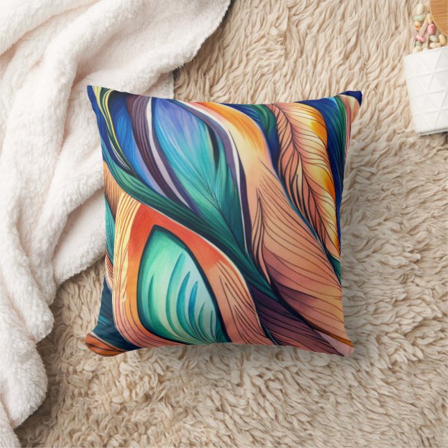 Abstract Peacock Throw Pillow (Blanket)