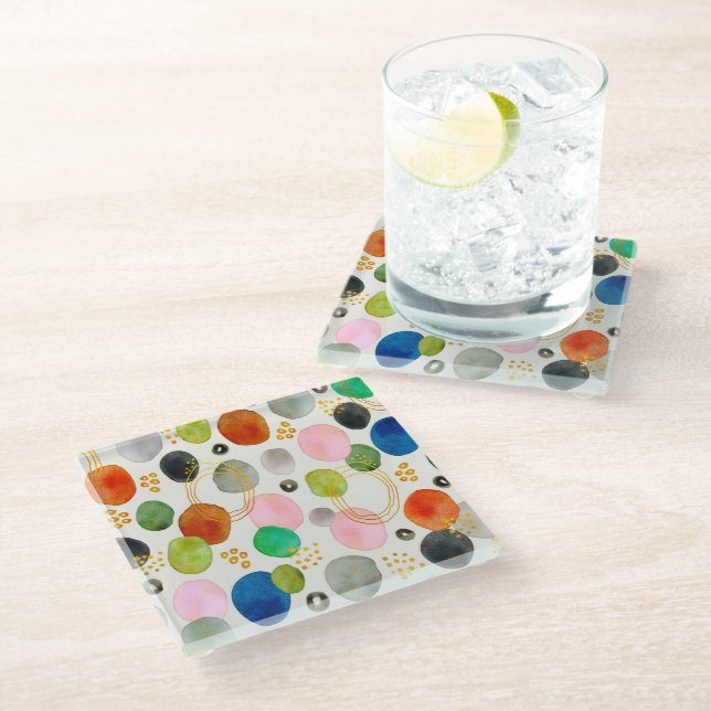 Abstract Pebble Gold Glitter Art Glass Coaster (Angled)