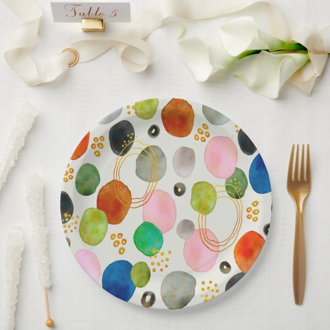 Abstract Pebble Gold Glitter Art Paper Plate (Wedding)