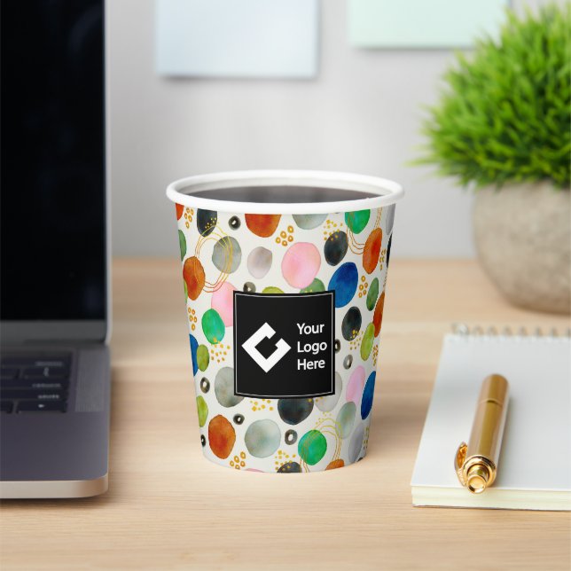 Abstract Pebble Gold Glitter Art + Your Logo Paper Cups (Insitu)