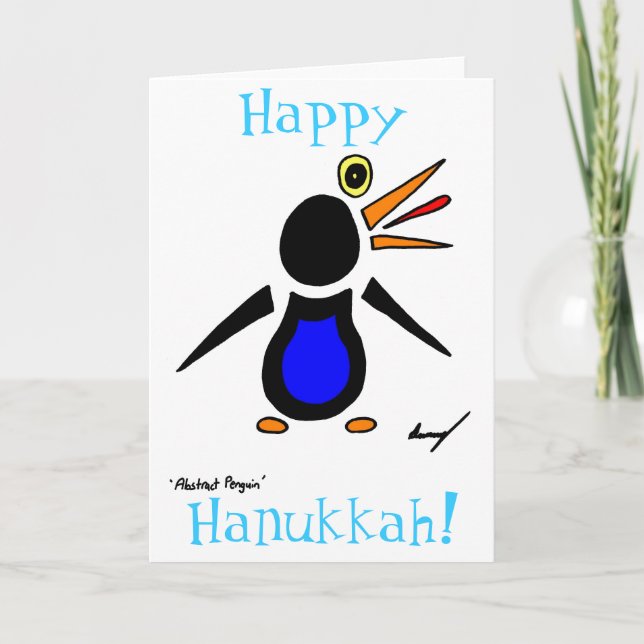 Abstract Penguin 'Happy Hanukkah!' Card (Front)