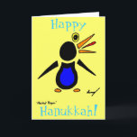 Abstract Penguin 'Happy Hanukkah!' Card - Yellow<br><div class="desc">Look funky and cool with this awesome Abstract Penguin design! CUTE! Design features my original abstract penguin hand-drawn in pencil and ink and digitally coloured. Copyright 2012 by Sunny</div>