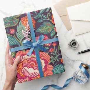 Abstract Peonies Butterflies Indian Wrapping Paper