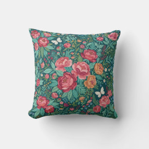 Abstract Peonies Garden Butterflies Throw Pillow