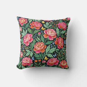 Abstract Peonies Garden Throw Pillow