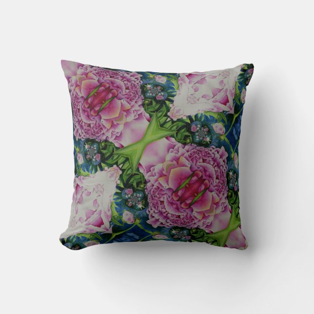 Abstract peony watercolor painting, boho retro  throw pillow (Front)