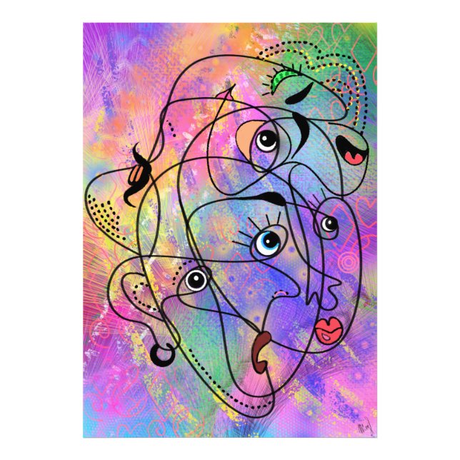 Abstract People Face Moods - Cubism Style Drawing  Photo Print (Front)