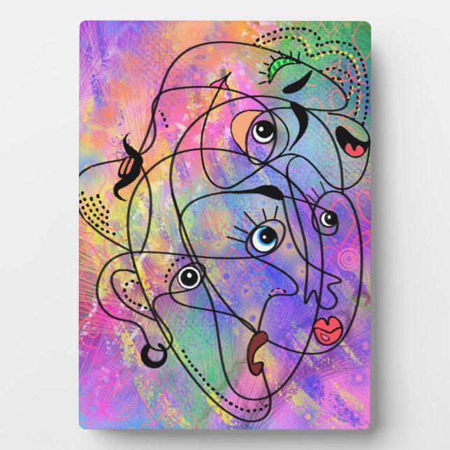 Abstract People Face Moods - Cubism Style Drawing  Plaque (Front)