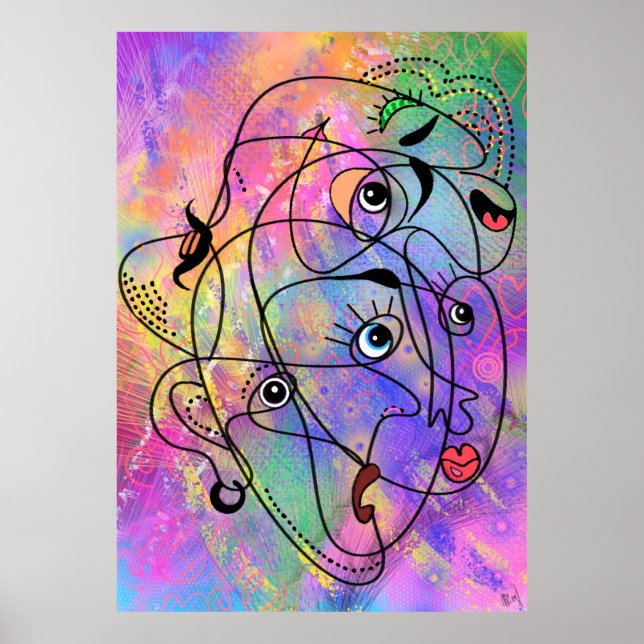Abstract People Face Moods Poster Cubism Style (Front)