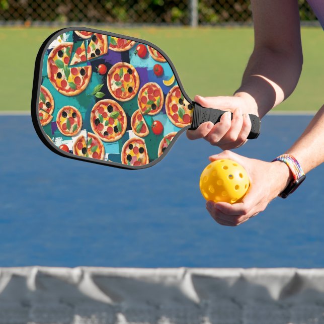 Abstract Pepperoni Pizza On Blue Colour Background Pickleball Paddle (Insitu)
