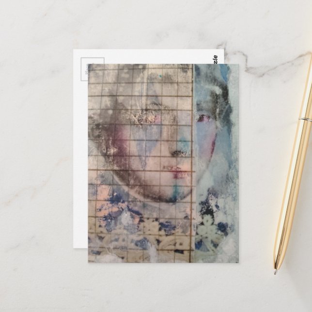 abstract person face mixed media Collage Postcard (Front/Back In Situ)