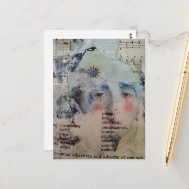abstract person face verbs mixed media Collage Postcard (Front/Back In Situ)