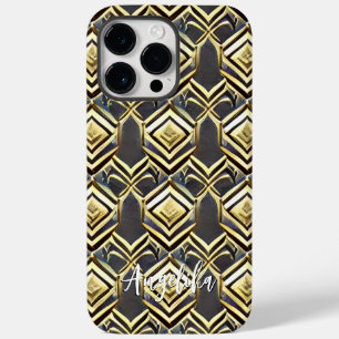 Abstract Personalized Chevron Black and Gold Name Case-Mate iPhone 14 Pro Max Case