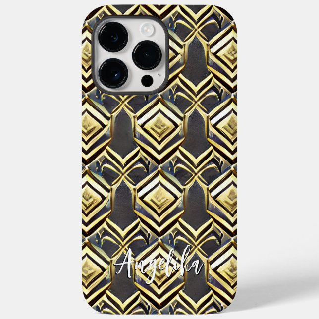 Abstract Personalized Chevron Black and Gold Name Case-Mate iPhone Case (Back)