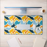 Abstract Personalized Contemporary Desk Mat<br><div class="desc">Abstract Leaves Contemporary Pattern in blue,  green,  yellow and pink colours. Personalized table mat with template for name and monogram. Easily editable</div>
