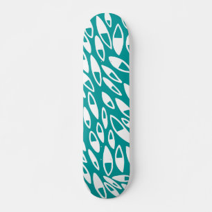 Abstract Petals - White on Aqua Skateboard